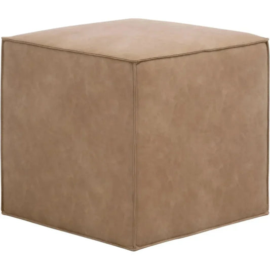 Knox Accent Cube Brown Leather Pouf - LOOMLAN - Essentials For Living - Poufs and Stools