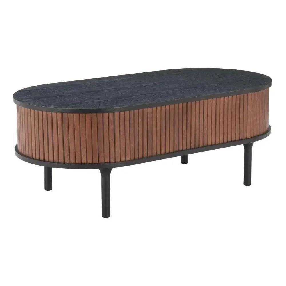 Koriana Wood Black & Walnut Oval Coffee Table - LOOMLAN - Zuo Modern - Coffee Tables