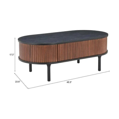 Koriana Wood Black & Walnut Oval Coffee Table - LOOMLAN - Zuo Modern - Coffee Tables