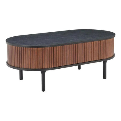 Koriana Wood Black & Walnut Oval Coffee Table - LOOMLAN - Zuo Modern - Coffee Tables