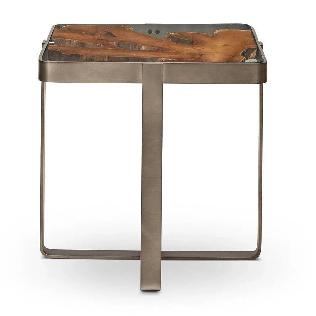 Kullen Teak Wooden Glass Square End Table - LOOMLAN - Urbia - Side Tables