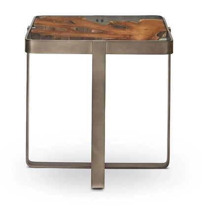 Kullen Teak Wooden Glass Square End Table - LOOMLAN - Urbia - Side Tables