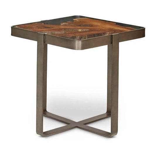 Kullen Teak Wooden Glass Square End Table - LOOMLAN - Urbia - Side Tables