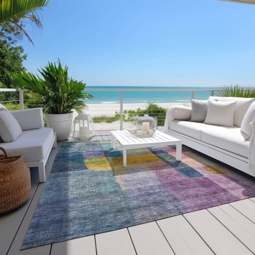 Kyra Blue Washable Indoor-Outdoor Rug-Outdoor Rugs-LOOMLAN Rugs-LOOMLAN