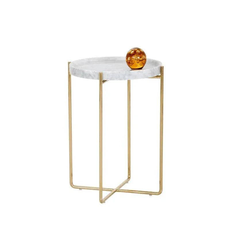 LIV End Table White Marble Gold Steel Base - LOOMLAN - SUNPAN - Side Tables
