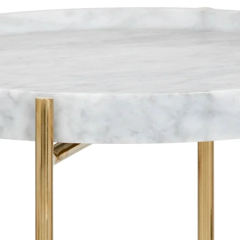 LIV End Table White Marble Gold Steel Base - LOOMLAN - SUNPAN - Side Tables