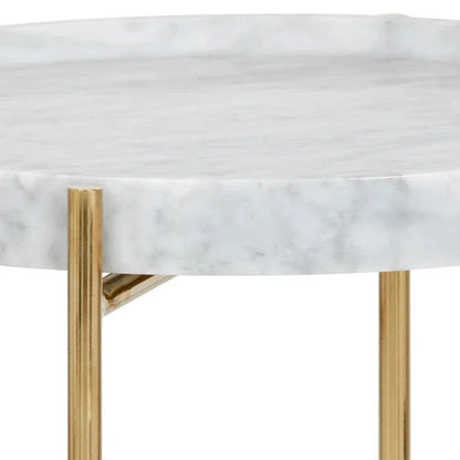 LIV End Table White Marble Gold Steel Base - LOOMLAN - SUNPAN - Side Tables