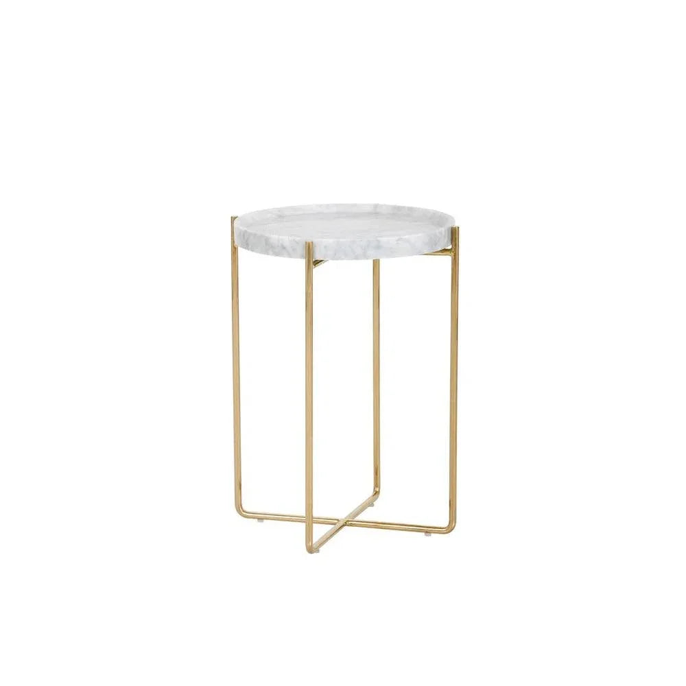 LIV End Table White Marble Gold Steel Base - LOOMLAN - SUNPAN - Side Tables