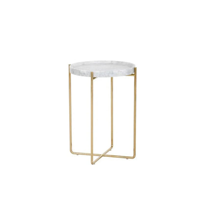 LIV End Table White Marble Gold Steel Base - LOOMLAN - SUNPAN - Side Tables