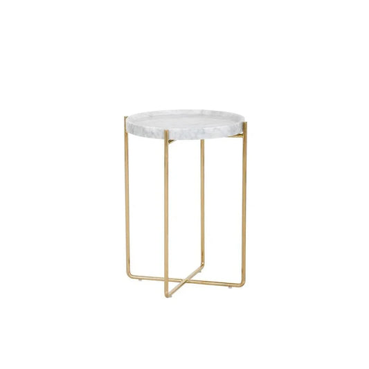 LIV End Table White Marble Gold Steel Base - LOOMLAN - SUNPAN - Side Tables