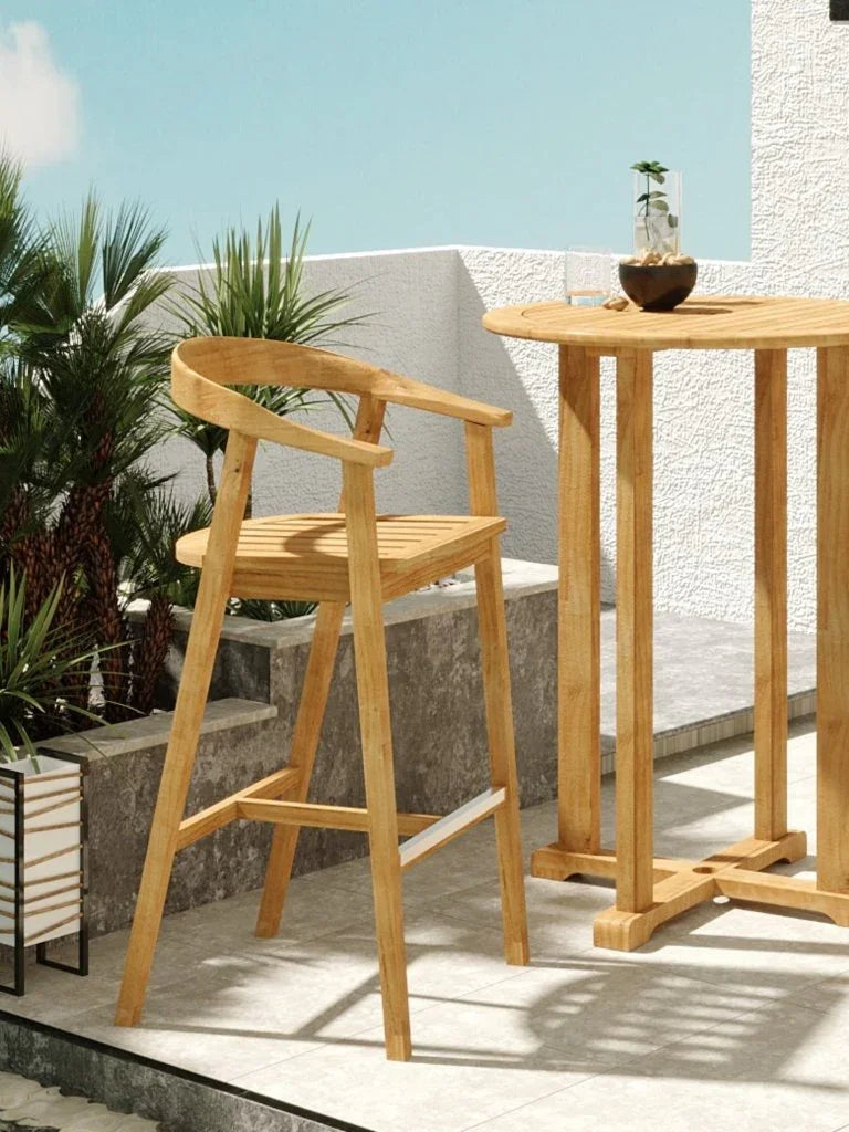 La Costa Teak Patio Barrel Back Bar Armchair-Outdoor Accent Chairs-HiTeak-LOOMLAN