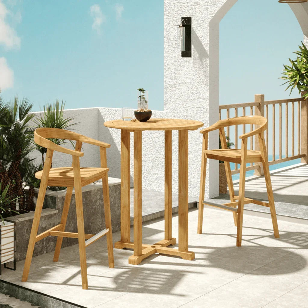 La Costa Teak Patio Round Bar Dining Set 3PC-Outdoor Dining Sets-HiTeak-Round-LOOMLAN