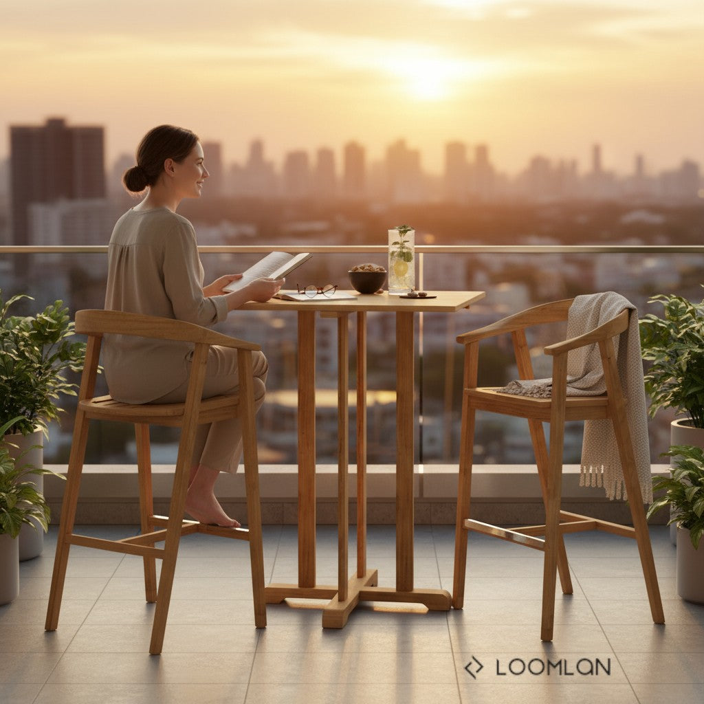 La Costa Teak Patio Square Bar Dining Set 3PC