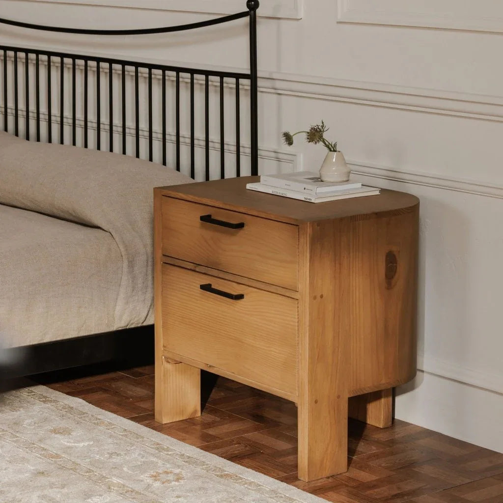 Lachlan Brown Pine Wood Soft - Close Drawer Nightstand - LOOMLAN - Moe's Home - Nightstands