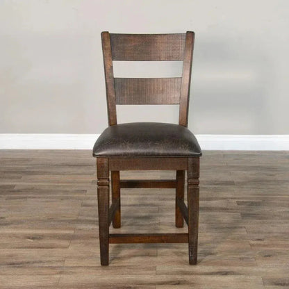 Ladder Back Counter Stool Leather Seat - LOOMLAN - Sunny D - Counter Stools