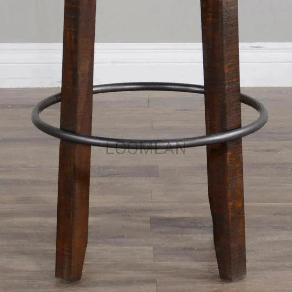 Ladder Back Swivel Barstool Black Leather Seat 30"H - LOOMLAN - Sunny D - Bar Stools