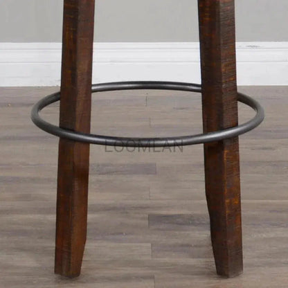 Ladder Back Swivel Barstool Black Leather Seat 30"H - LOOMLAN - Sunny D - Bar Stools