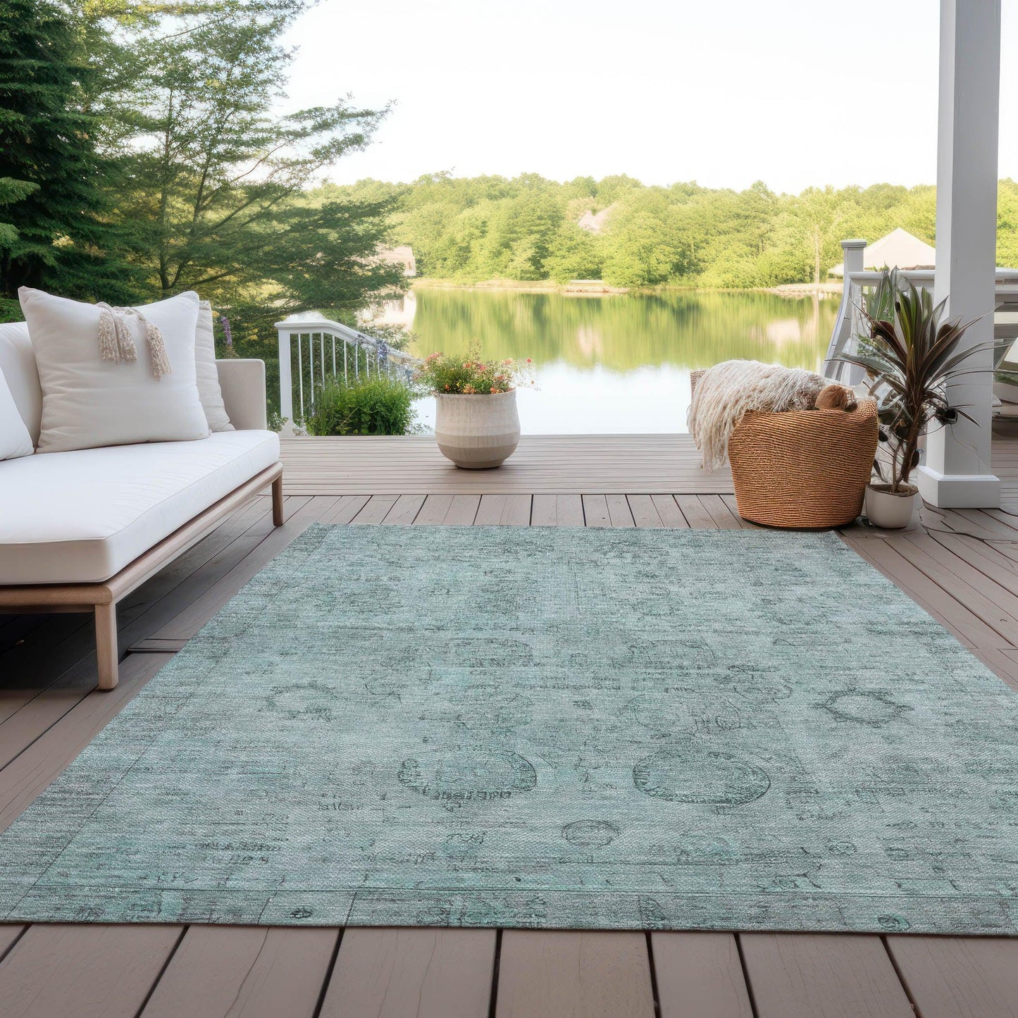 Laeanor Teal Washable Indoor-Outdoor Rug