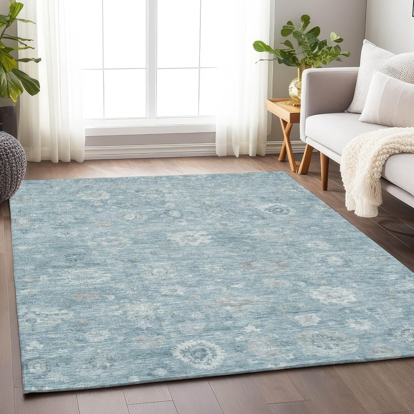 Laeara Blue Washable Indoor-Outdoor Rug