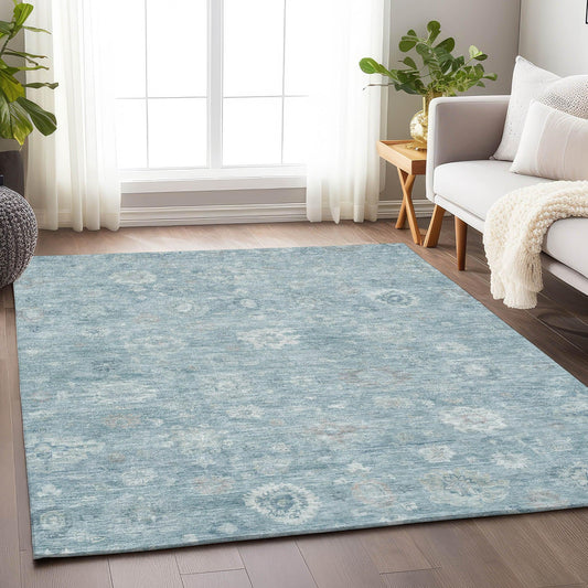 Laeara Blue Washable Indoor-Outdoor Rug