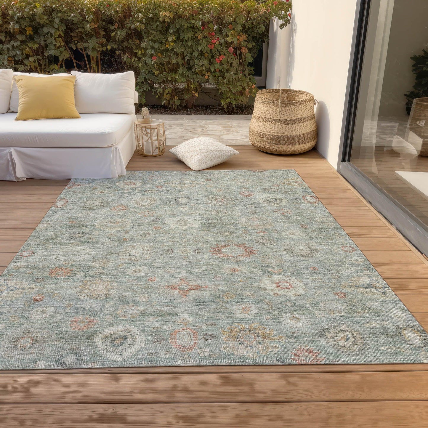 Laeara Green Washable Indoor-Outdoor Rug