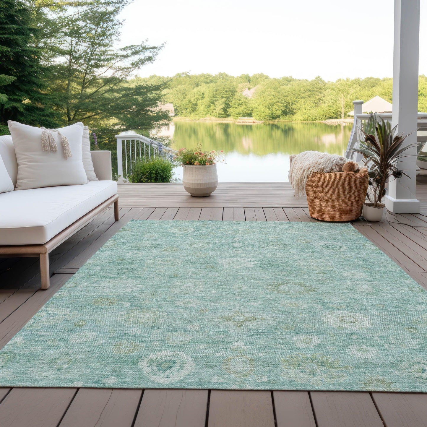 Laeara Teal Washable Indoor-Outdoor Rug