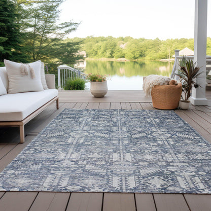Laearis Blue Washable Indoor-Outdoor Rug