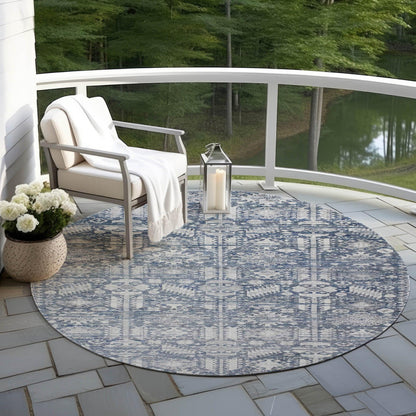 Laearis Blue Washable Indoor-Outdoor Rug