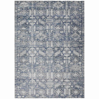 Laearis Blue Washable Indoor-Outdoor Rug