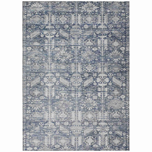 Laearis Blue Washable Indoor-Outdoor Rug