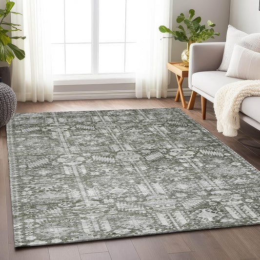 Laearis Gray Washable Indoor-Outdoor Rug
