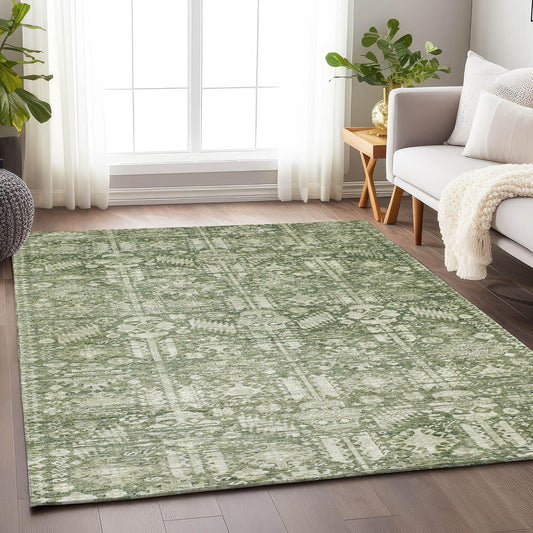 Laearis Green Washable Indoor-Outdoor Rug