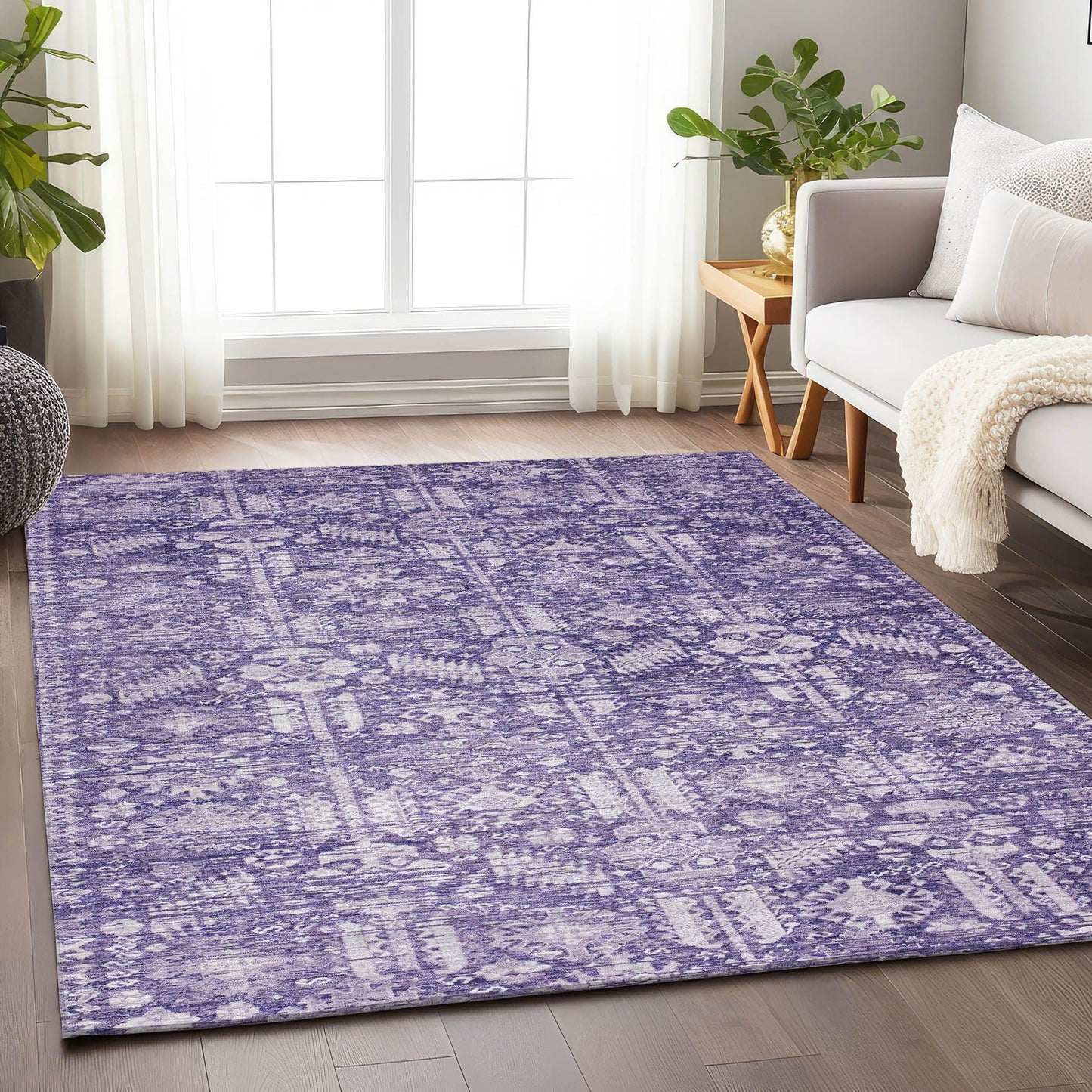 Laearis Purple Washable Indoor-Outdoor Rug