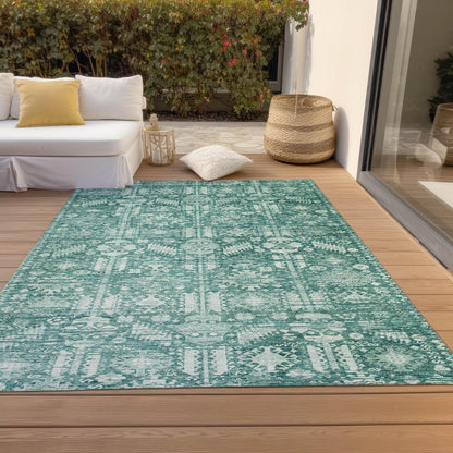 Laearis Teal Washable Indoor-Outdoor Rug