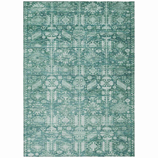 Laearis Teal Washable Indoor-Outdoor Rug