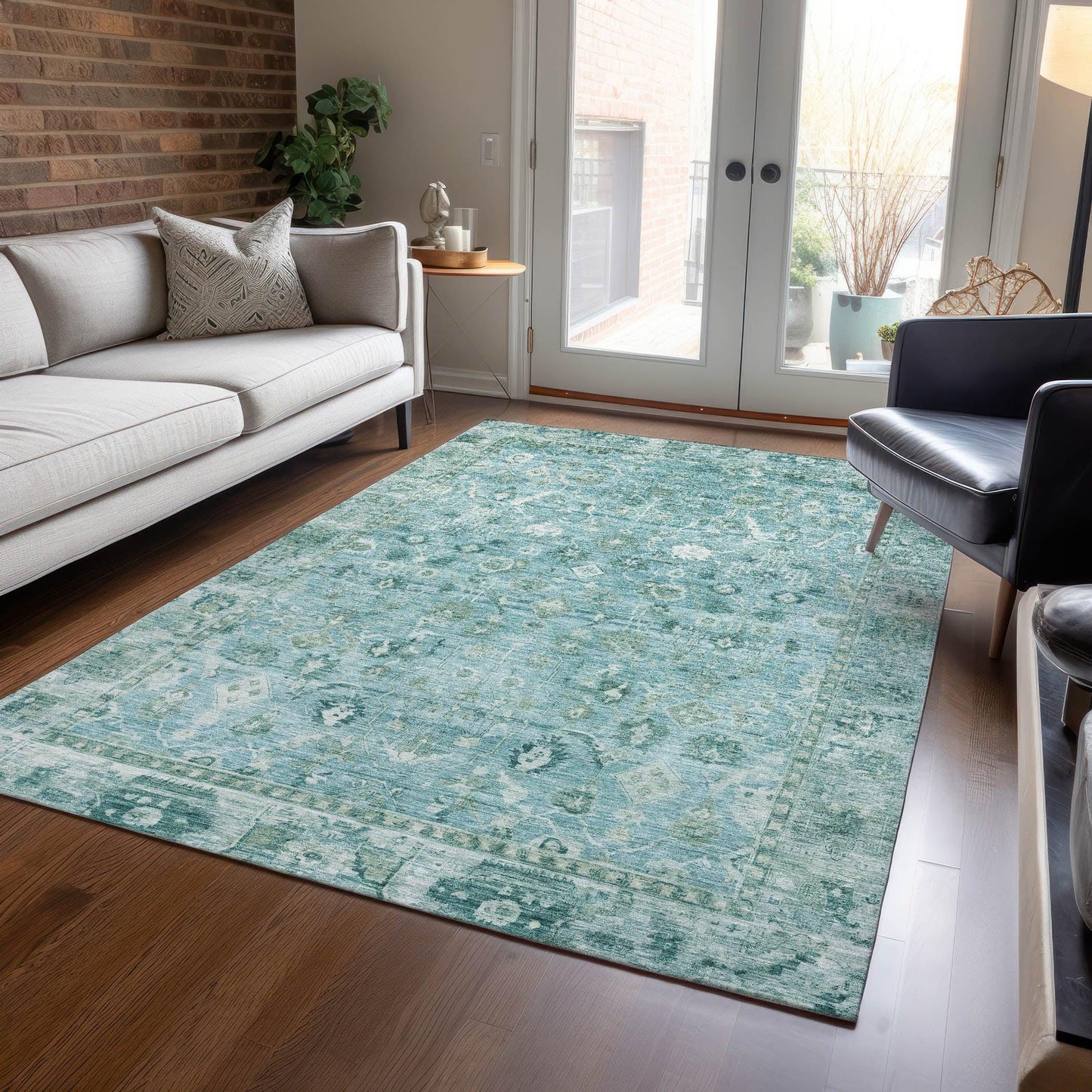 Laeel Blue Washable Indoor-Outdoor Rug
