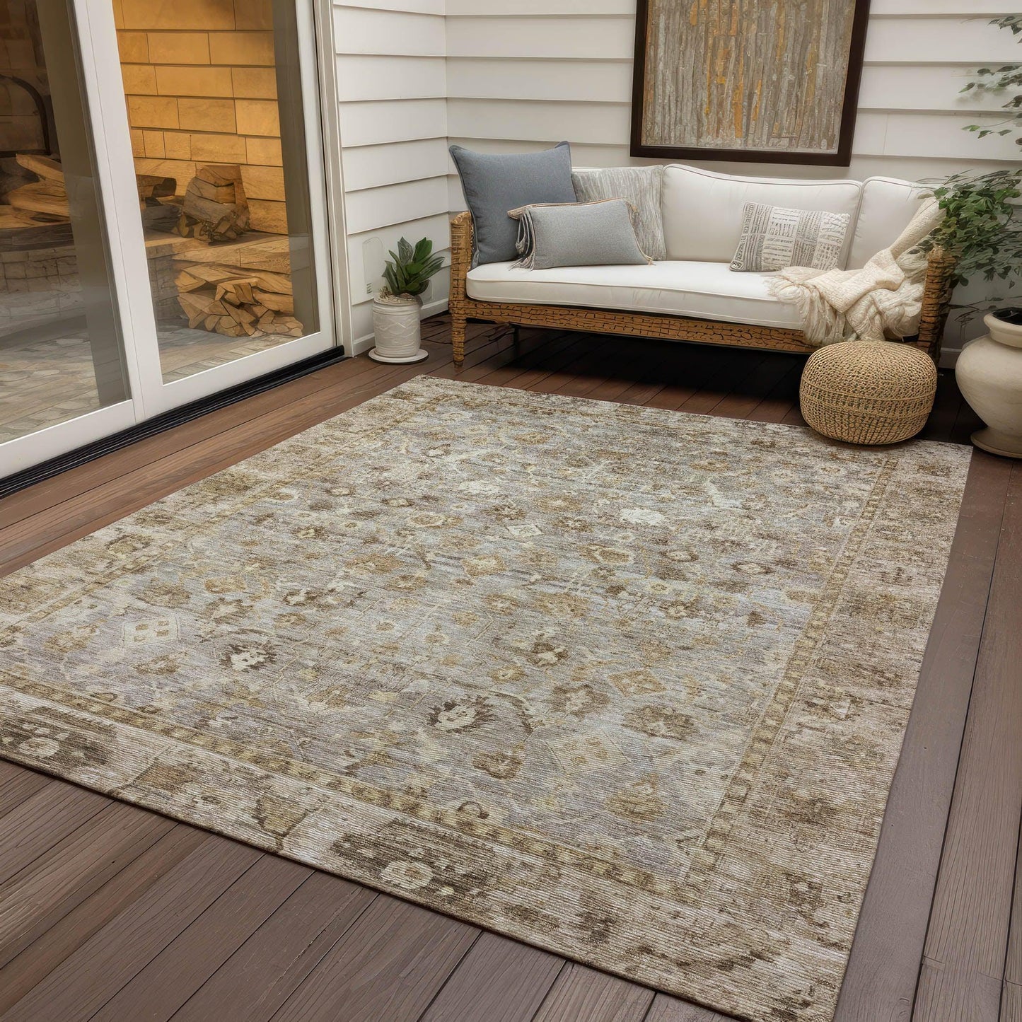 Laeel Brown Washable Indoor-Outdoor Rug