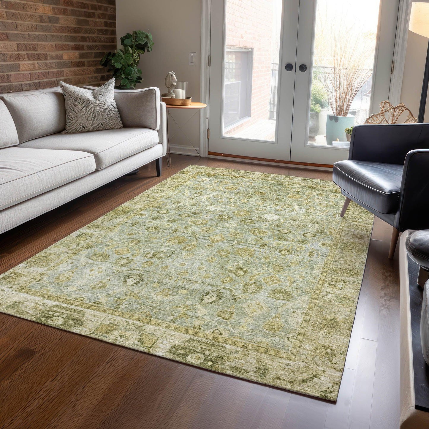 Laeel Green Washable Indoor-Outdoor Rug