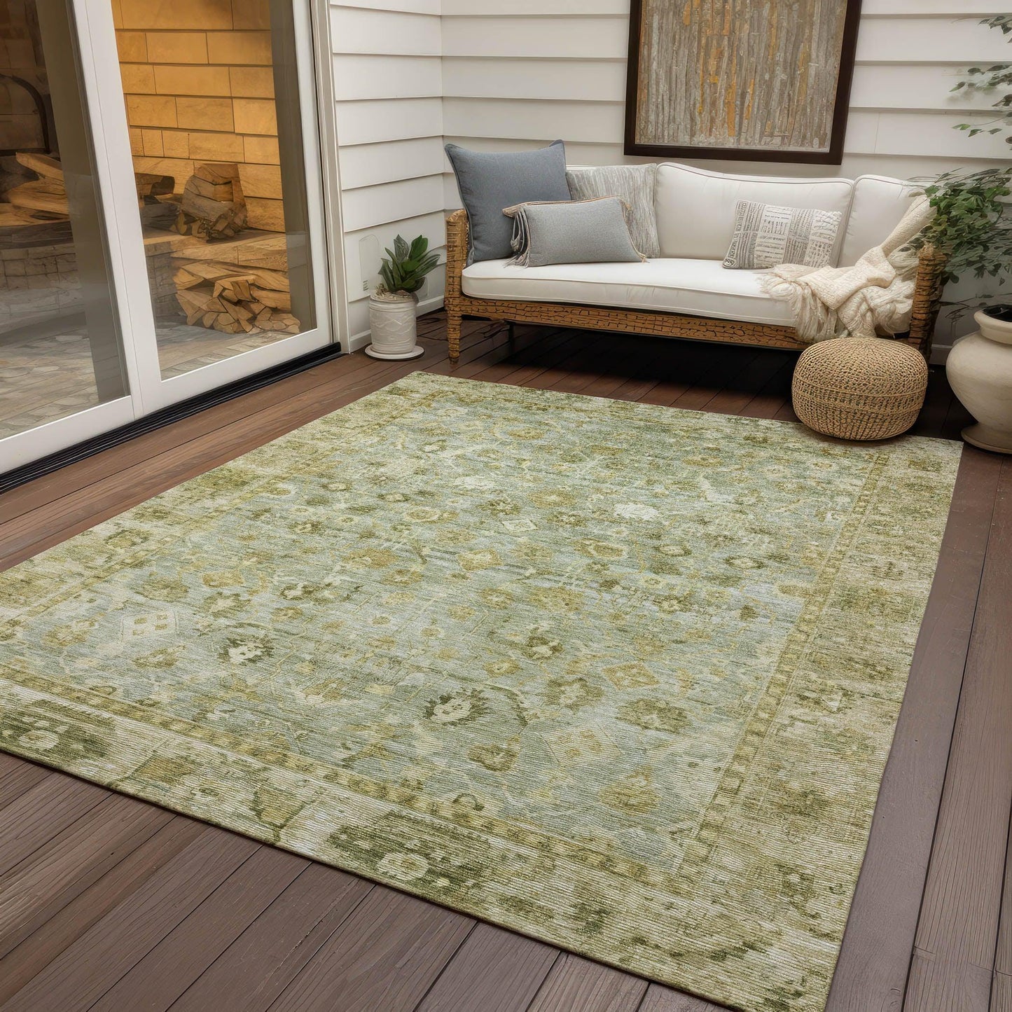 Laeel Green Washable Indoor-Outdoor Rug