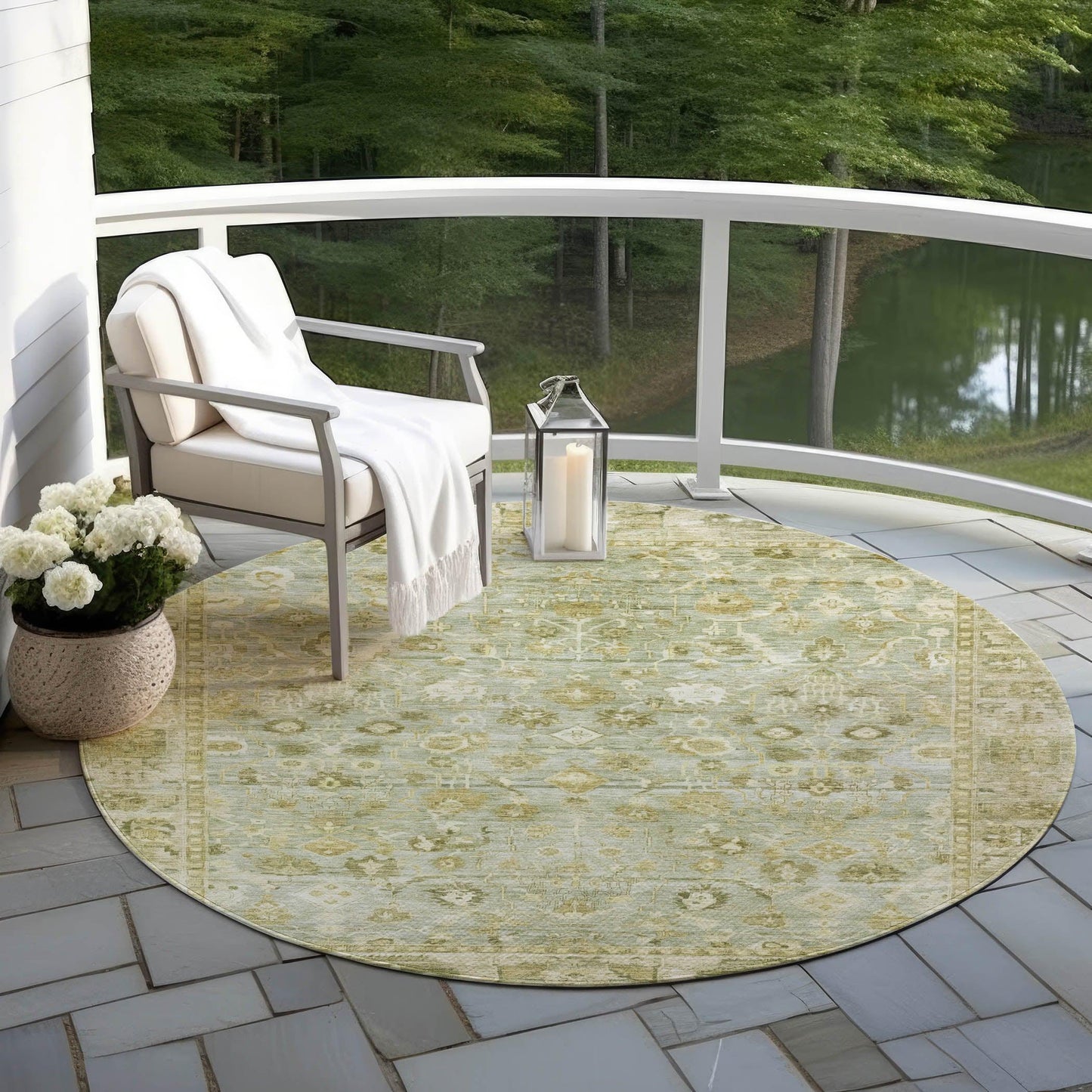 Laeel Green Washable Indoor-Outdoor Rug