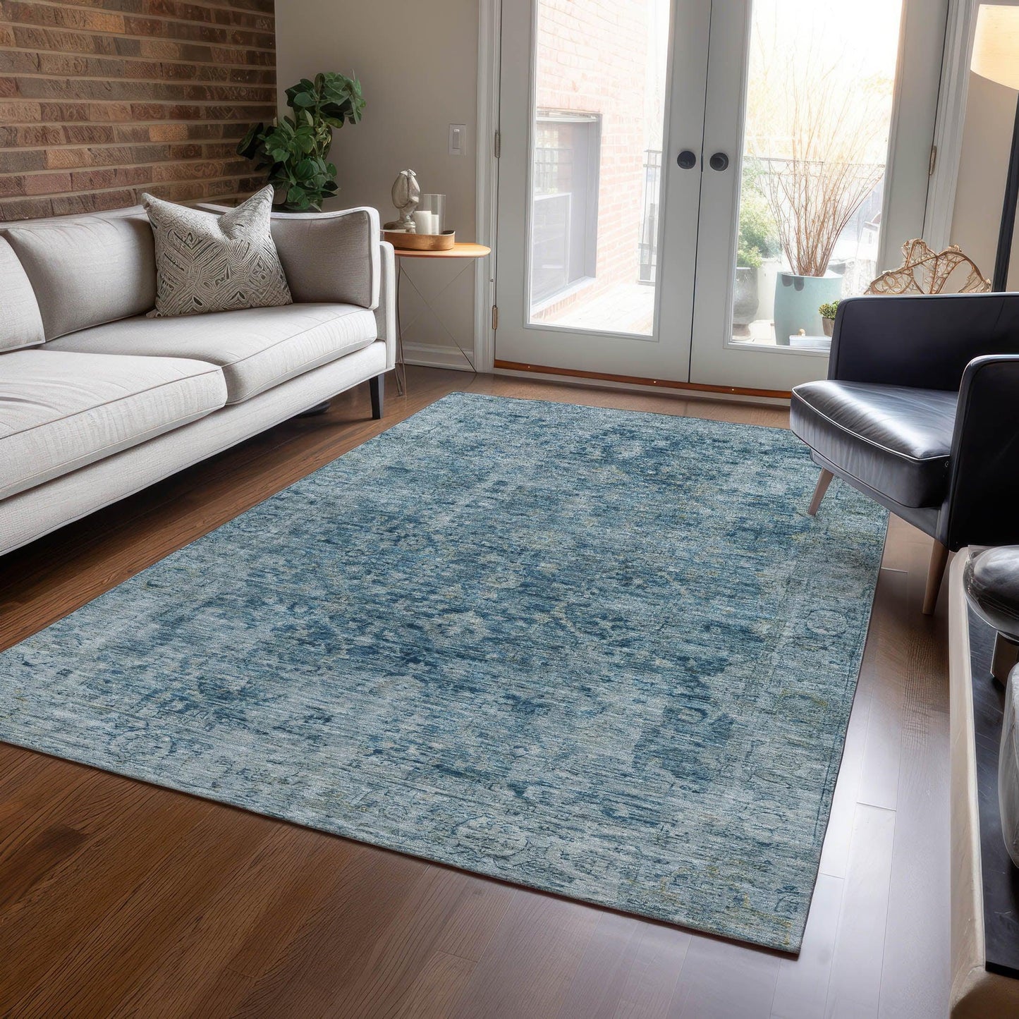 Laeon Blue Washable Indoor-Outdoor Rug
