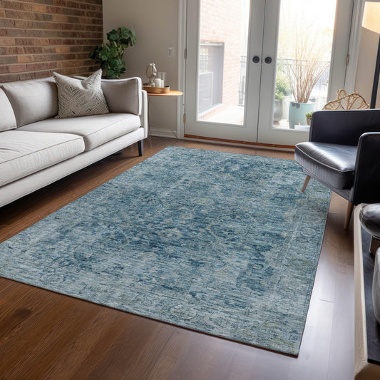 Laeon Blue Washable Indoor-Outdoor Rug