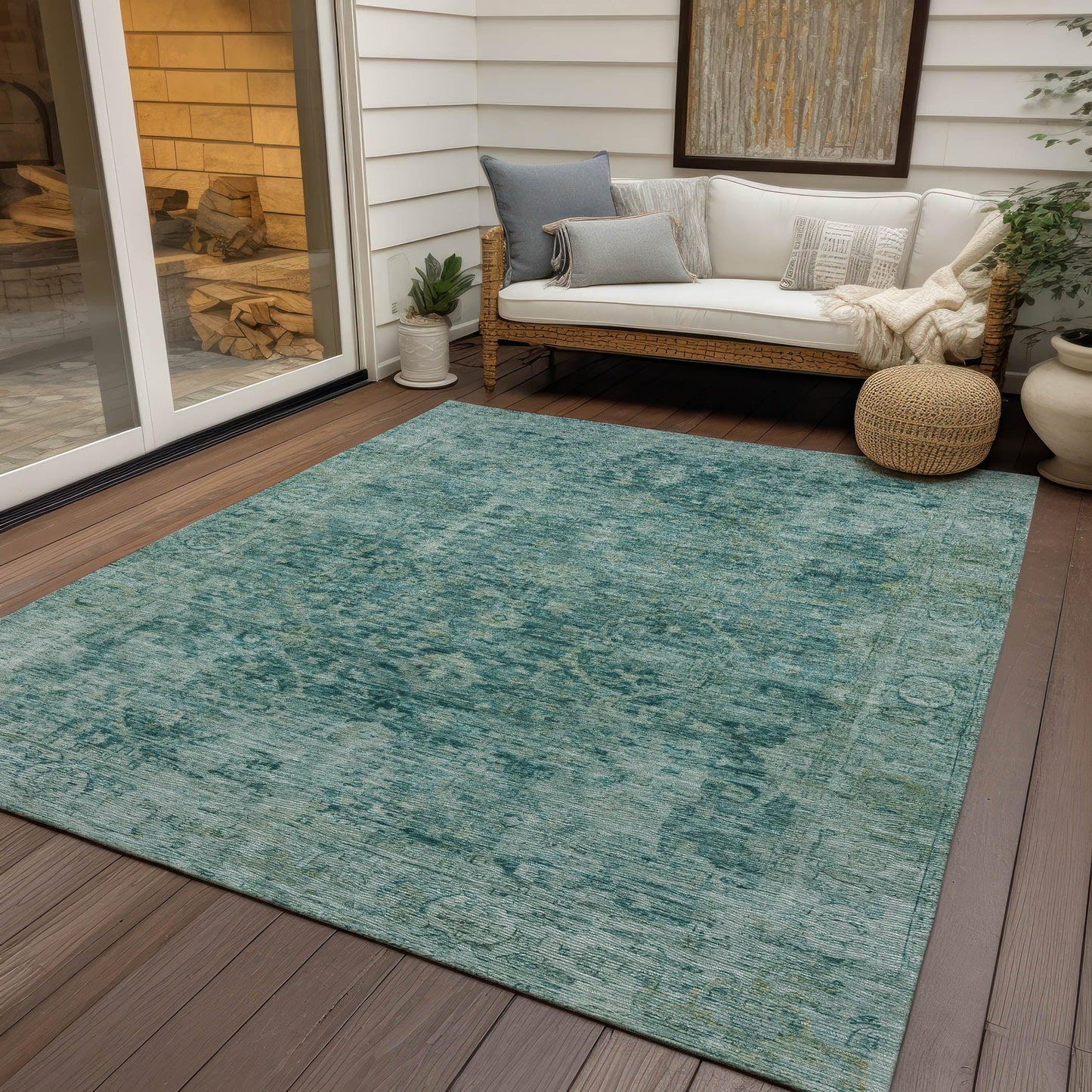 Laeon Teal Washable Indoor-Outdoor Rug