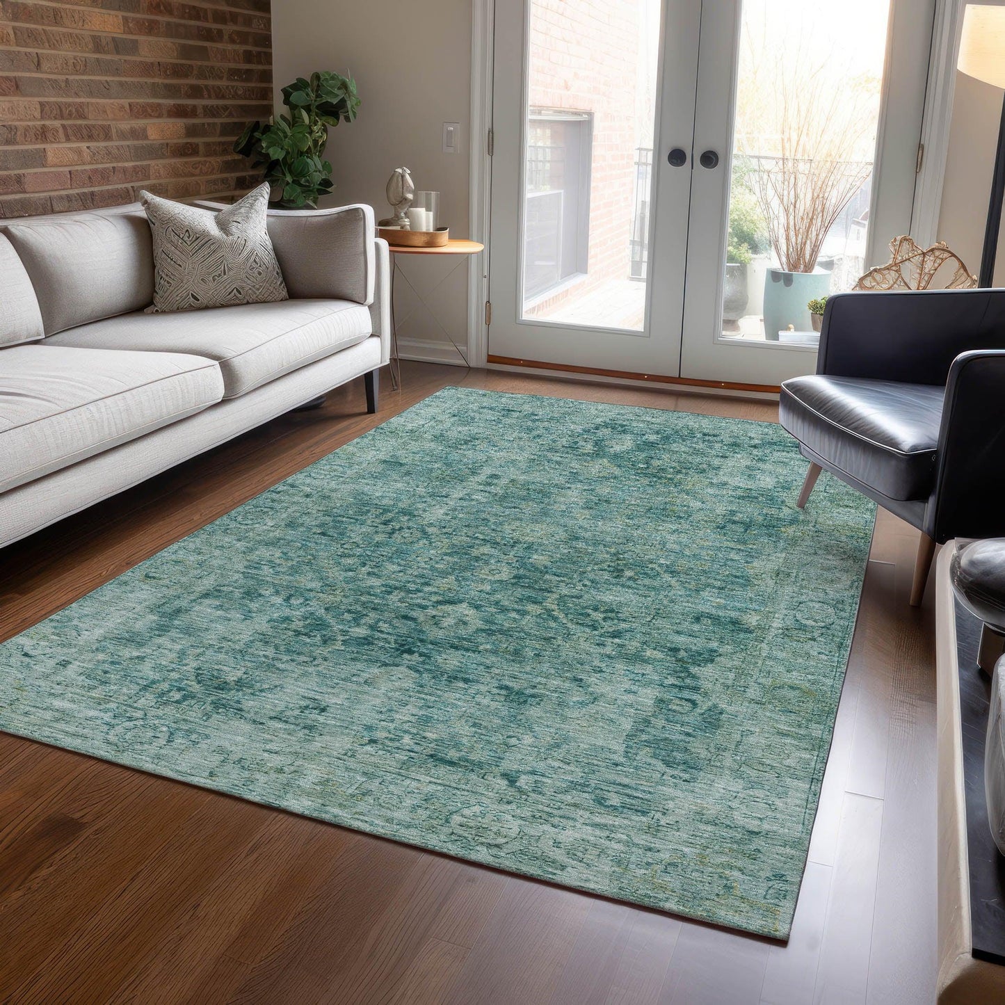 Laeon Teal Washable Indoor-Outdoor Rug