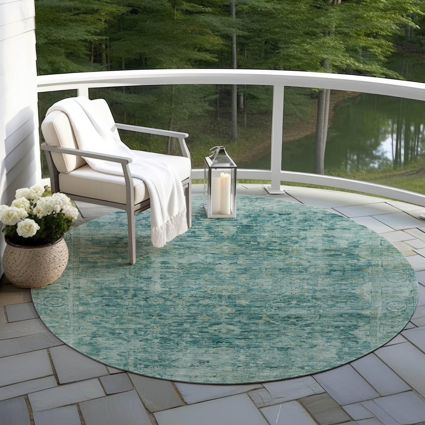 Laeon Teal Washable Indoor-Outdoor Rug