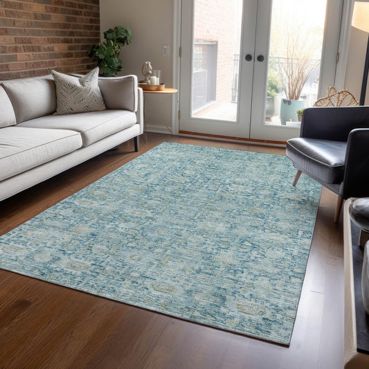 Laeora Blue Washable Indoor-Outdoor Rug