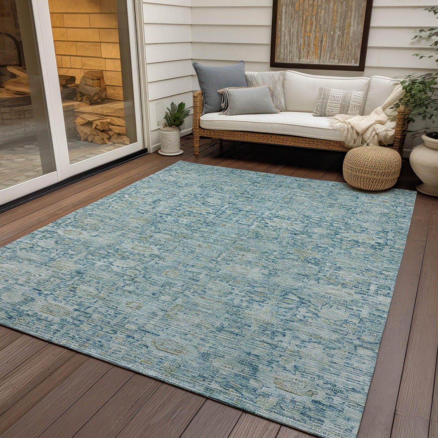 Laeora Blue Washable Indoor-Outdoor Rug