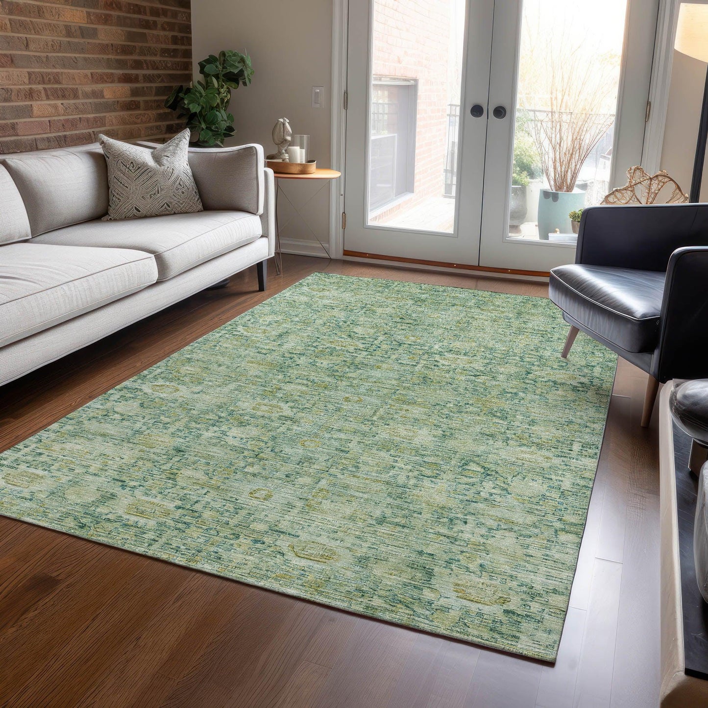 Laeora Green Washable Indoor-Outdoor Rug