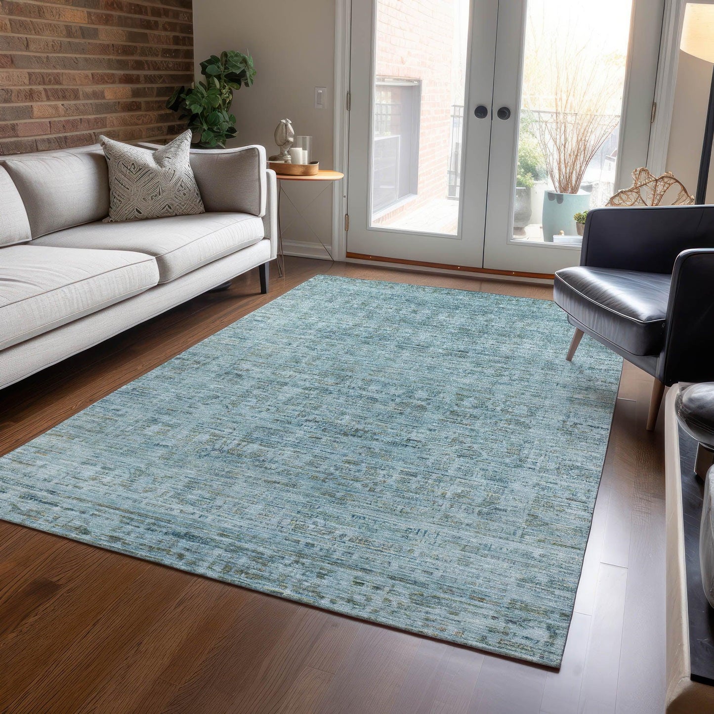 Laeoril Blue Washable Indoor-Outdoor Rug