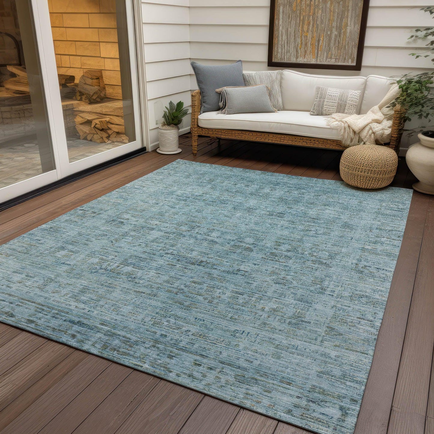Laeoril Blue Washable Indoor-Outdoor Rug